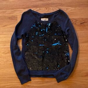 Holister XS navy blue sequined sweatshirt